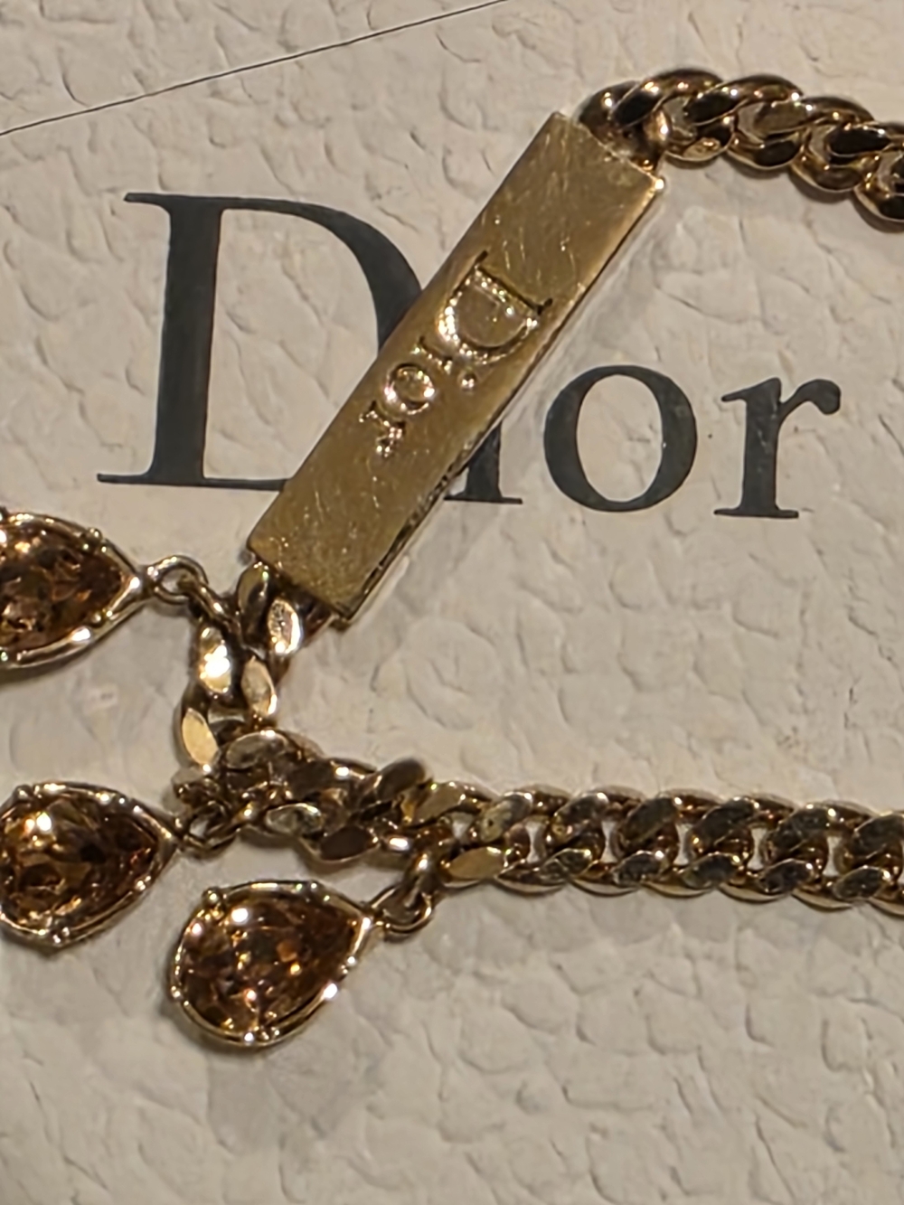 Dior Gold-Tone Necklace with Amber Crystal Drops/ New Never WORN